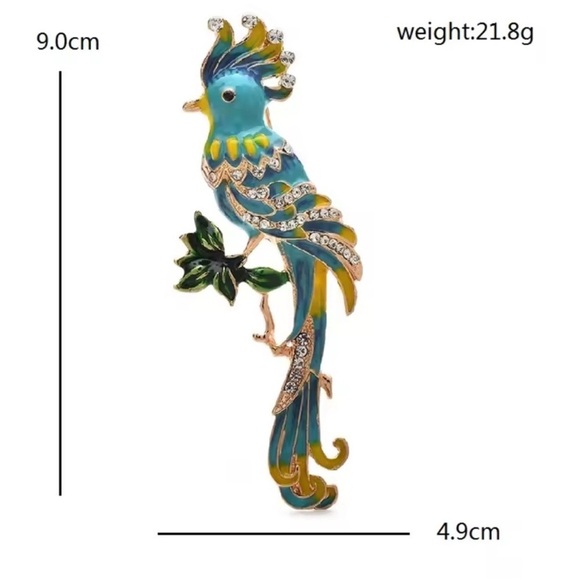 Colorful Bird Blue Gold Brooch - Picture 4 of 6